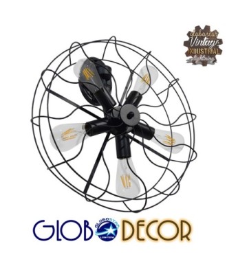 GLOBOSTAR® FAN 01163 Vintage Φωτιστικό Τοίχου - Απλίκα με Ντουί 5 x E27 AC 220-240V IP20 - Μαύρο - Μ22 x Π46 x Υ46cm